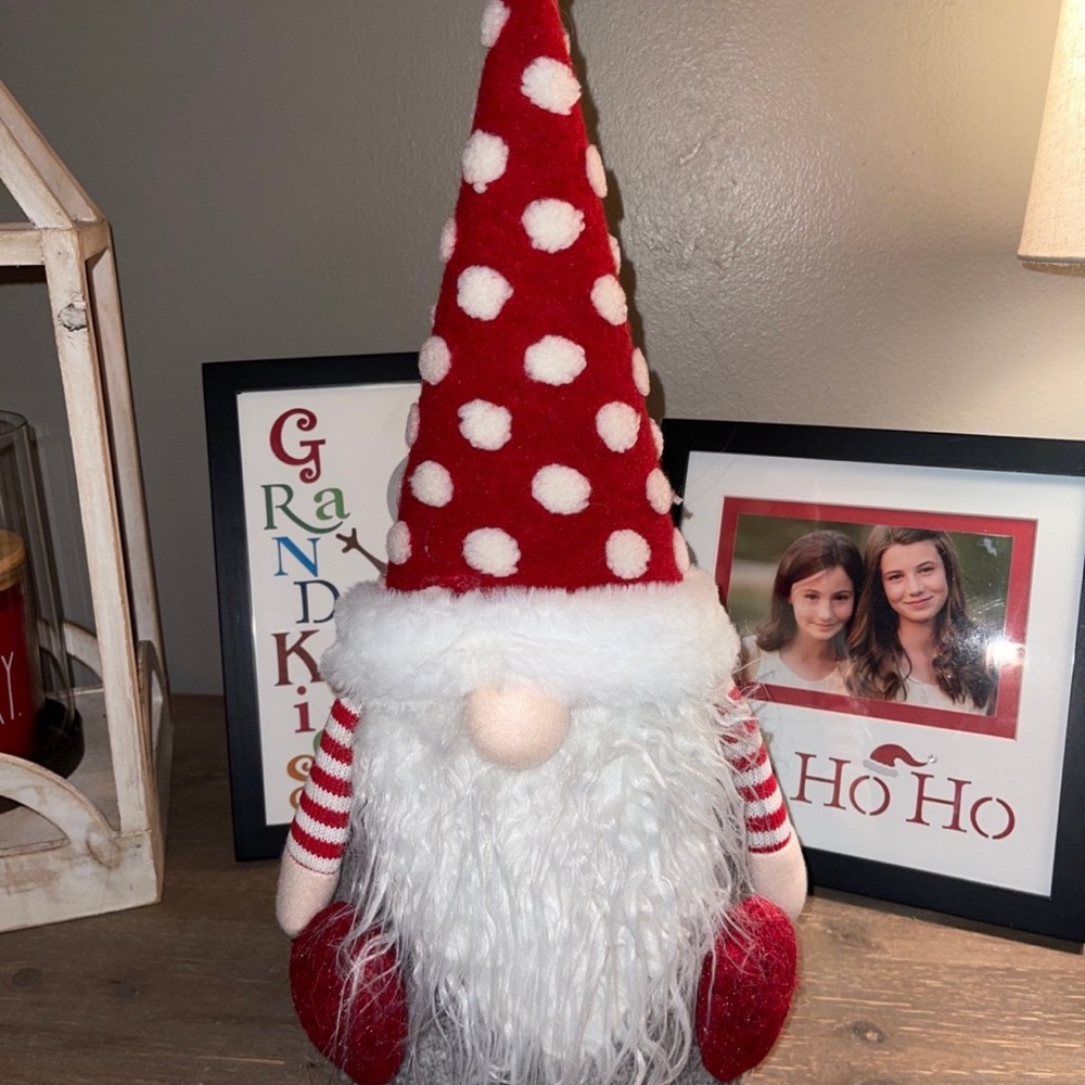 Charming Red and White Polka Dot Holiday Gnome Tree Topper or Table Decor